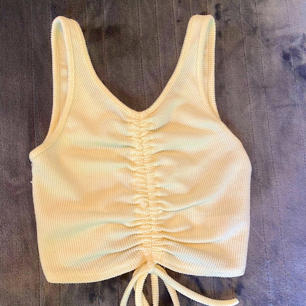 Missguided + Cream Ruched Tie Front Tank Top